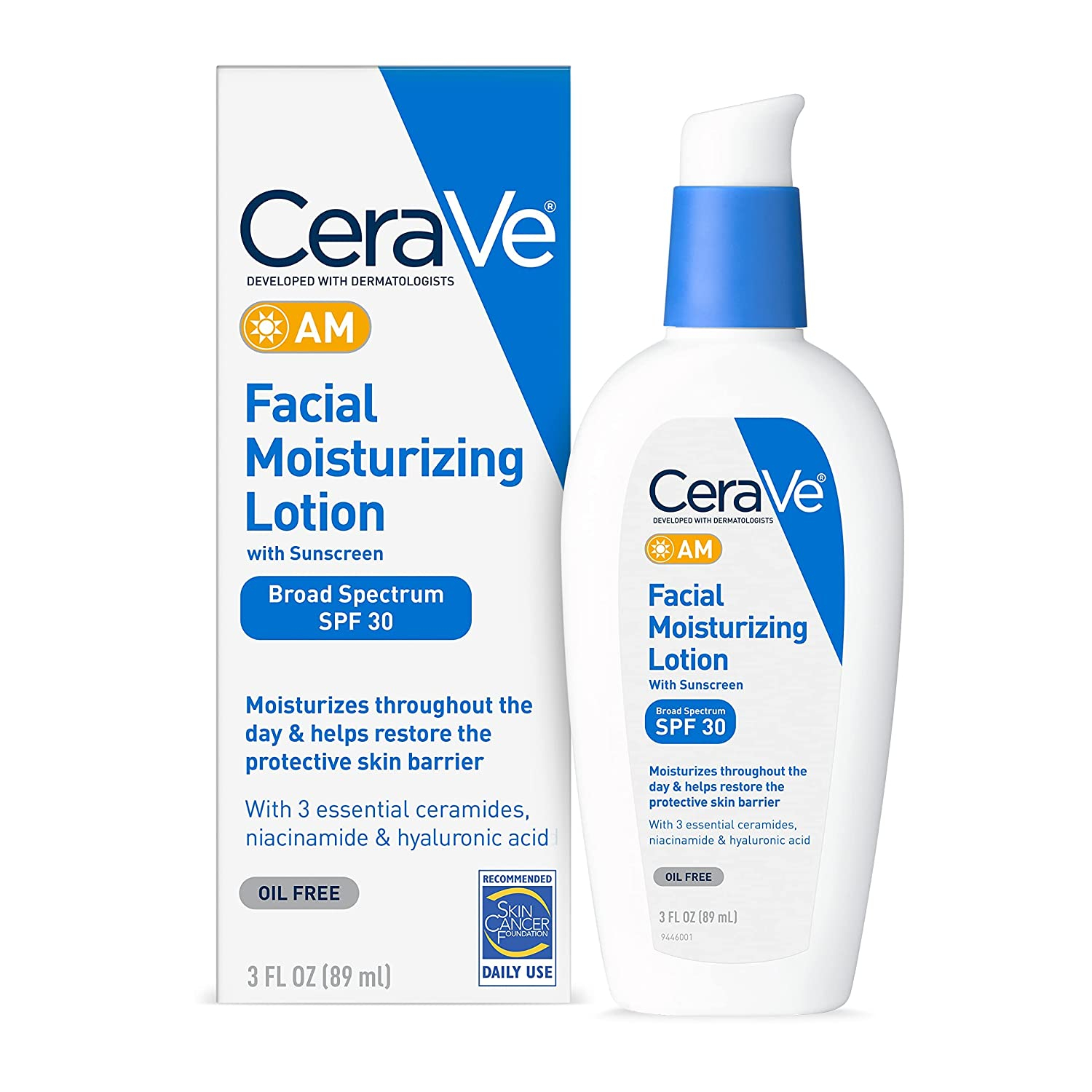 CeraVe AM Facial Moisturizing Lotion SPF 30 | Oil-Free Face Moisturizer with Sunscreen | Non-Comedogenic 