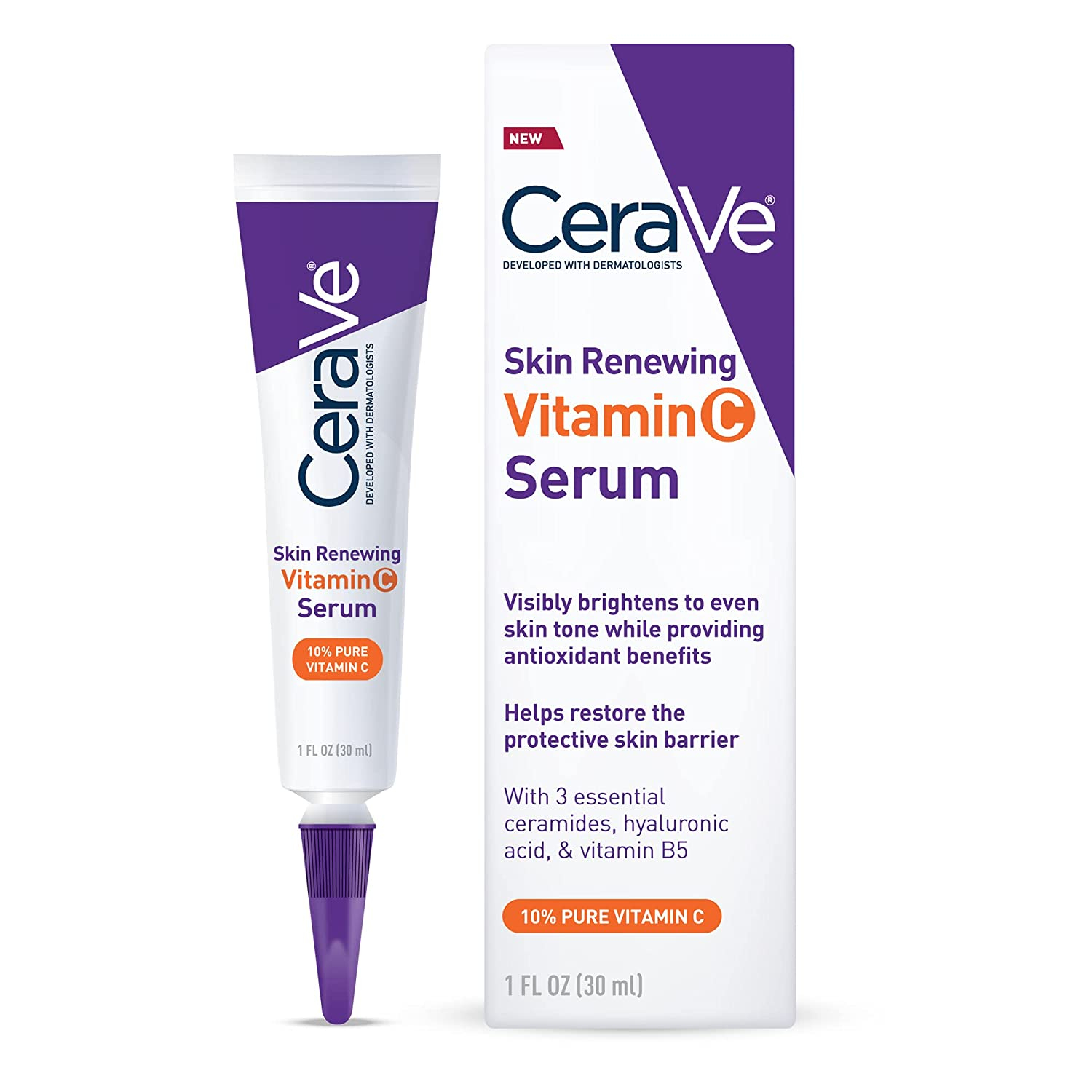 CeraVe Vitamin C Serum with Hyaluronic Acid | Skin Brightening Serum for Face with 10% Pure Vitamin C | Fragrance Free