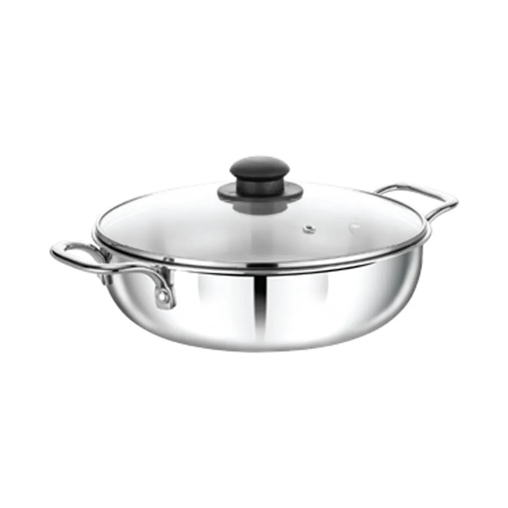 Cg 24cm Triply Layer Stainless Steel Kadai With Glass Lid - CGTP24KGL02