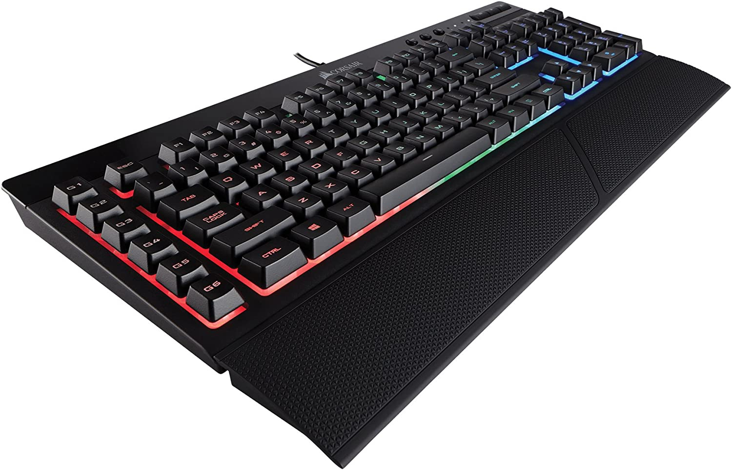 Corsair K55 RGB Gaming Keyboard – IP42 Dust and Water Resistance – 6 Programmable Macro Keys – Dedicated Media Keys - Detachable Palm Rest Included (CH-9206015-NA) , Black