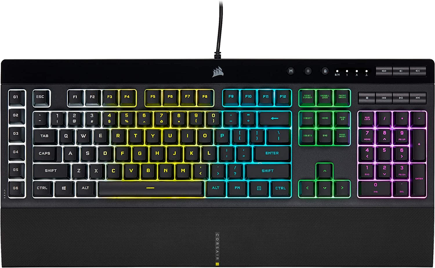 CORSAIR K55 RGB PRO-Dynamic RGB Backlighting - Six Macro Keys with Elgato Stream Deck Software Integration-IP42 Dust and Spill Resistant-Detachable Palm Rest-Dedicated Media and Volume Keys, Black