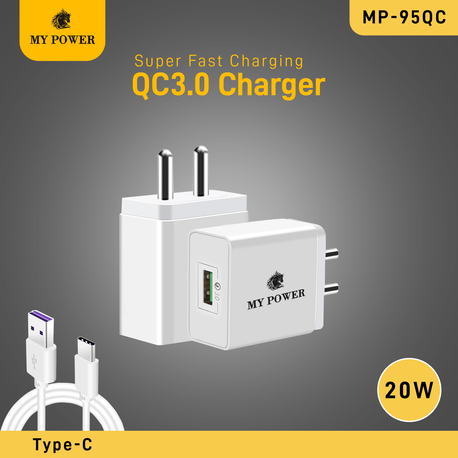 My Power Charger 20Watt QC 3.0 MP-95QC With Type C data cable