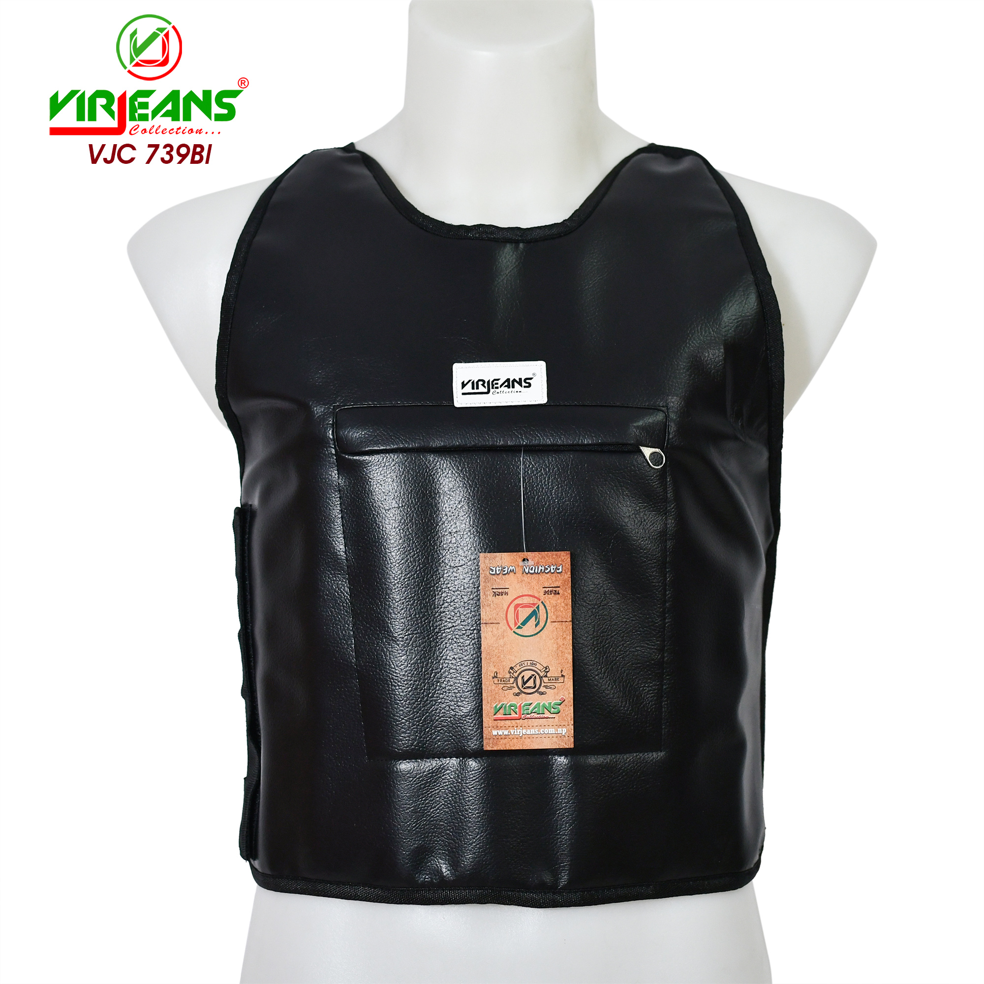 VIRJEANS (VJC739) Leather Looks Chest Protector Guard with Inner Fur - Black