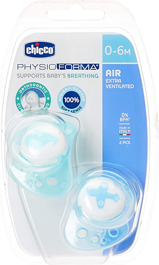 Chicco Soother Ph.Air Blue Sil 0-6M 2Pcs B