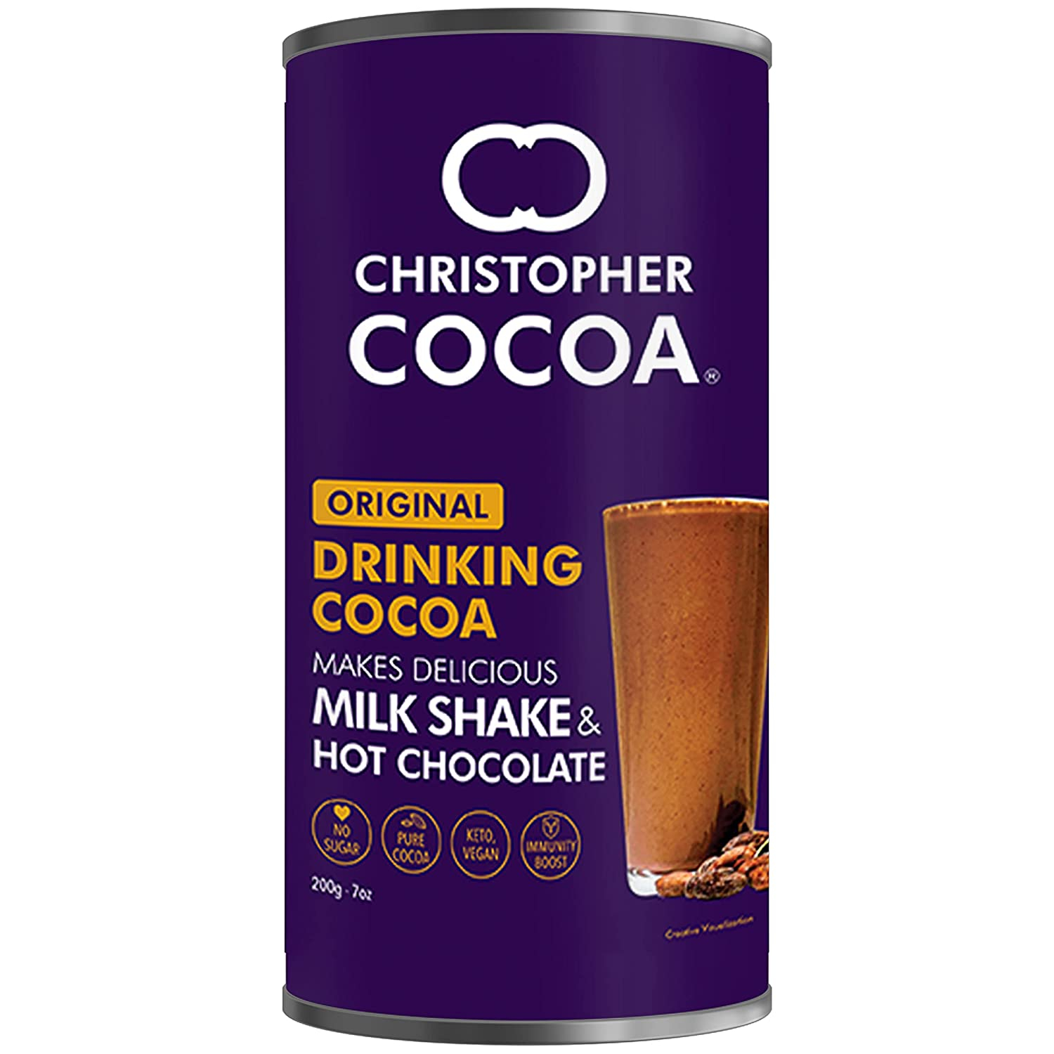 Christopher Cocoa, Drinking Chocolate Cocoa Powder, Dark No Sugar, 200g