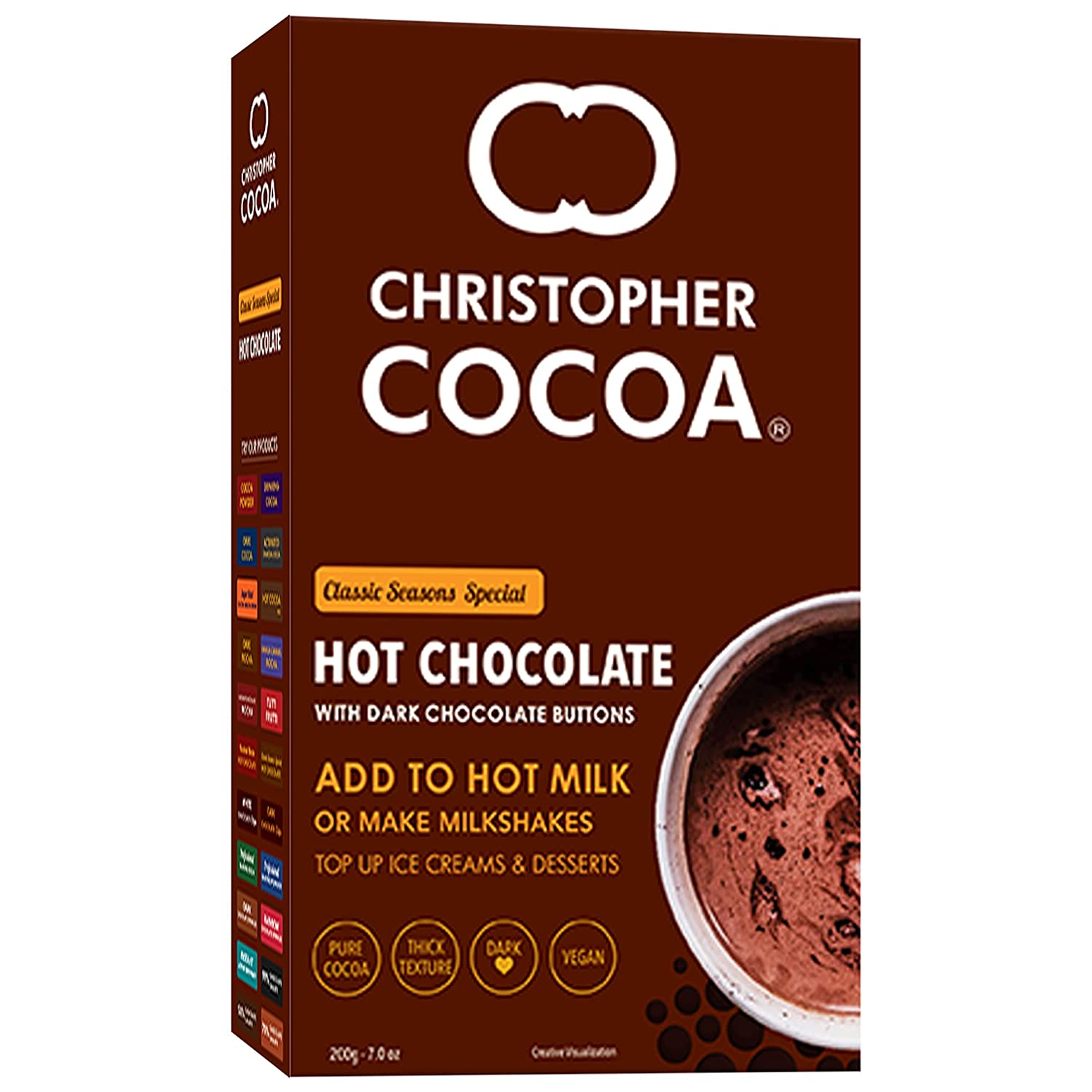Christopher Cocoa Hot Drinking Chocolate Powder with Dark Chocolate Buttons 200g
