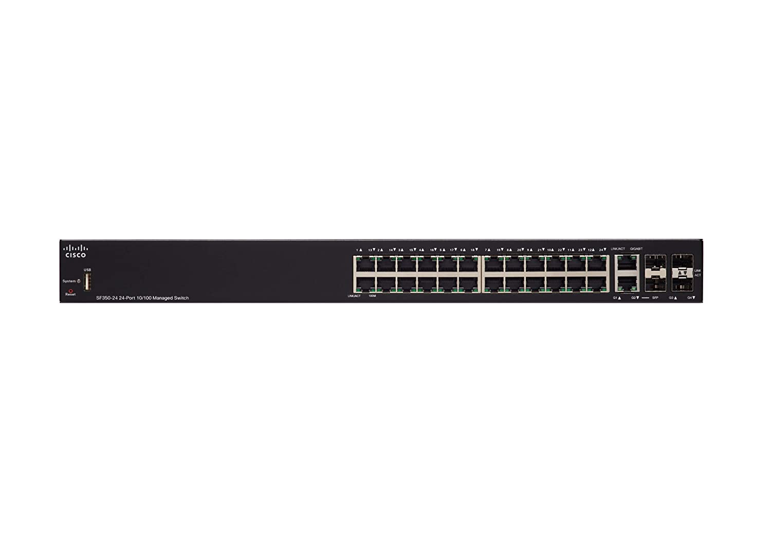 Cisco SF350-24 Managed Switch | 24 10/100 Ports | 4 Gigabit Ethernet (GbE) Combo SFP