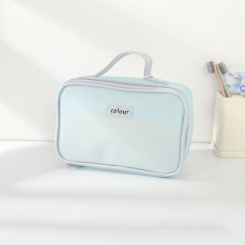 Ximi Vogue Life Clear Mesh Toiletries Storage Organizer Bag with Carrying Strap (Blue)