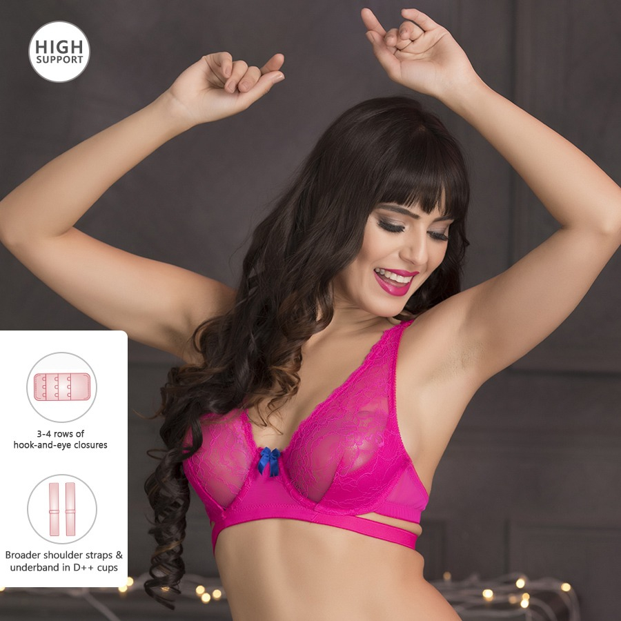 Clovia Lace Non-Padded Underwired Plunge Bra BR1090P14