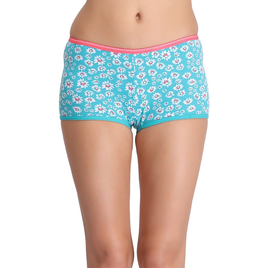 Clovia Cotton Printed Mid-Waist Boyshorts With Contrast Elastic- PN1142P17