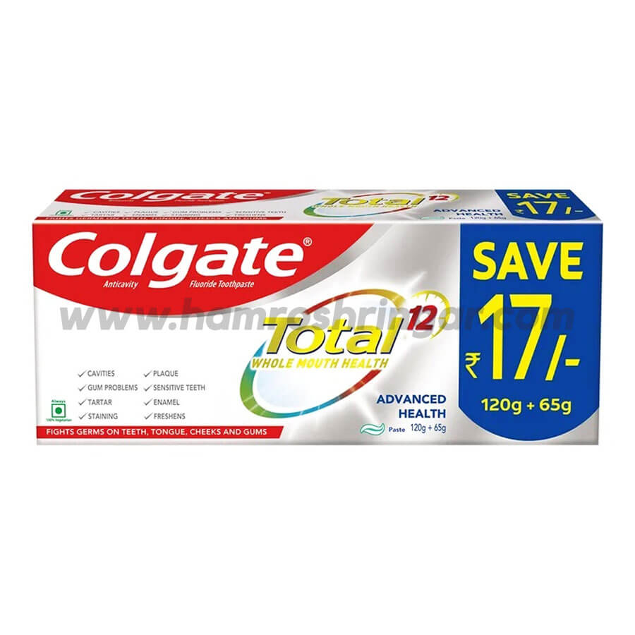 Colgate Total Whole Mouth Health, 185g (120g + 65g) Toothpaste