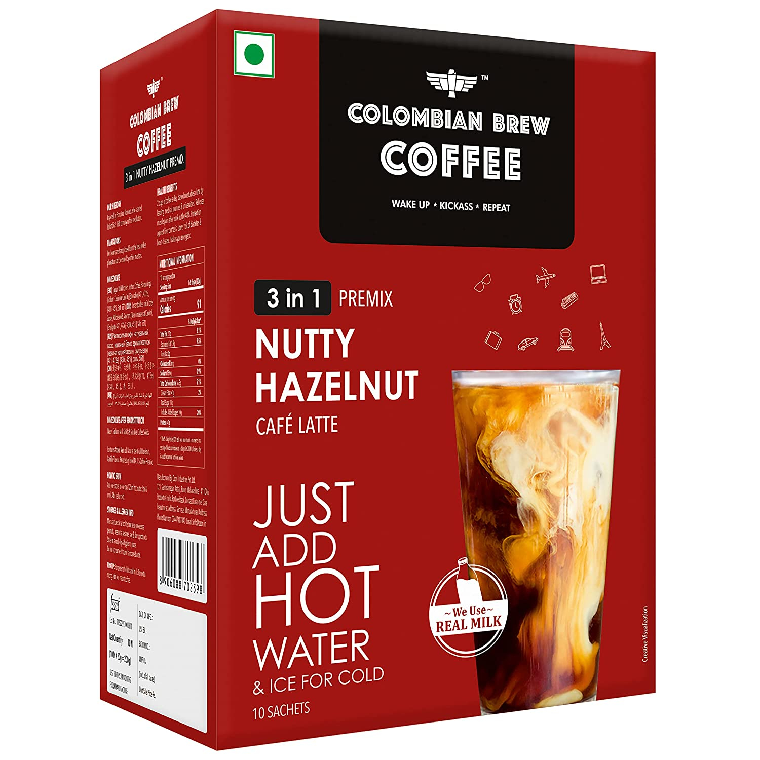 Colombian Brew Hazelnut Coffee Premix (3 In 1), 10 Sachets Box, 200g 