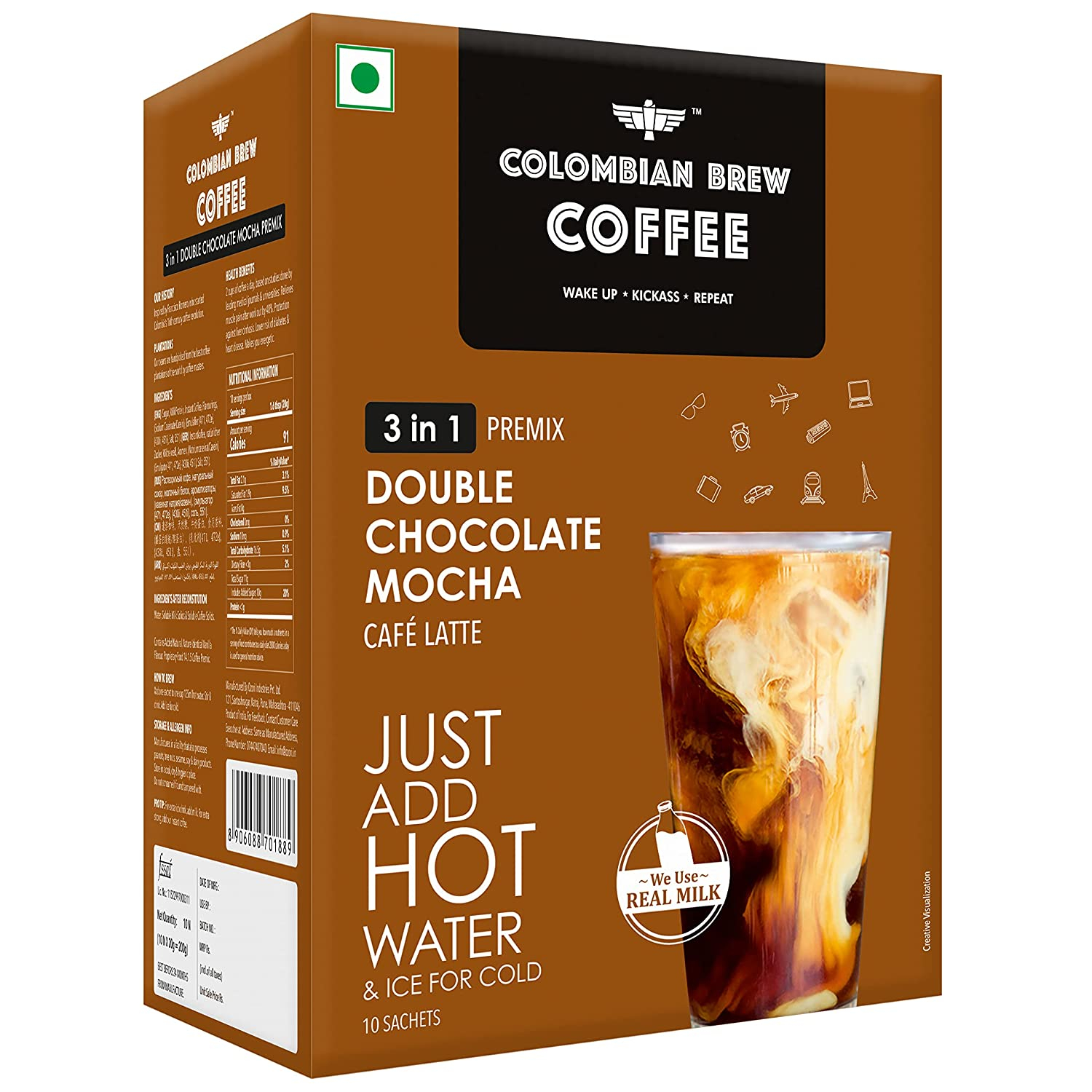 Colombian Brewcb Double Chocolate Mocha Coffee Premix (3 In 1), 10 Sachets Box, 200g