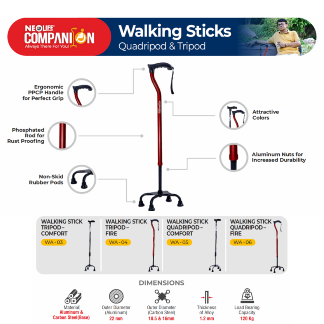 NEOLIFE Companion Tripod Walking Stick Comfort and Fire