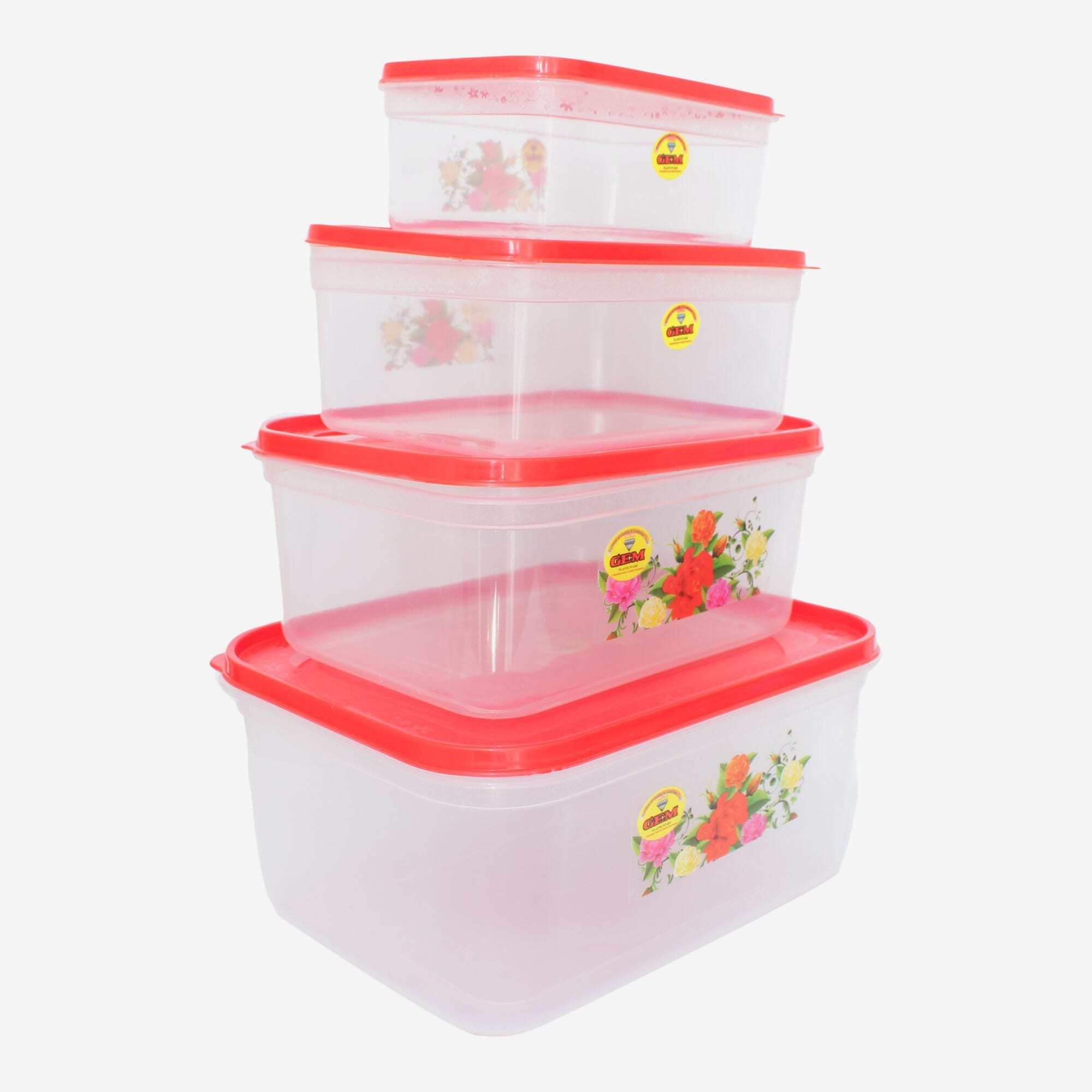 Gem Red Square Plastic Food Storage Container AFC Printed - Set Of 4