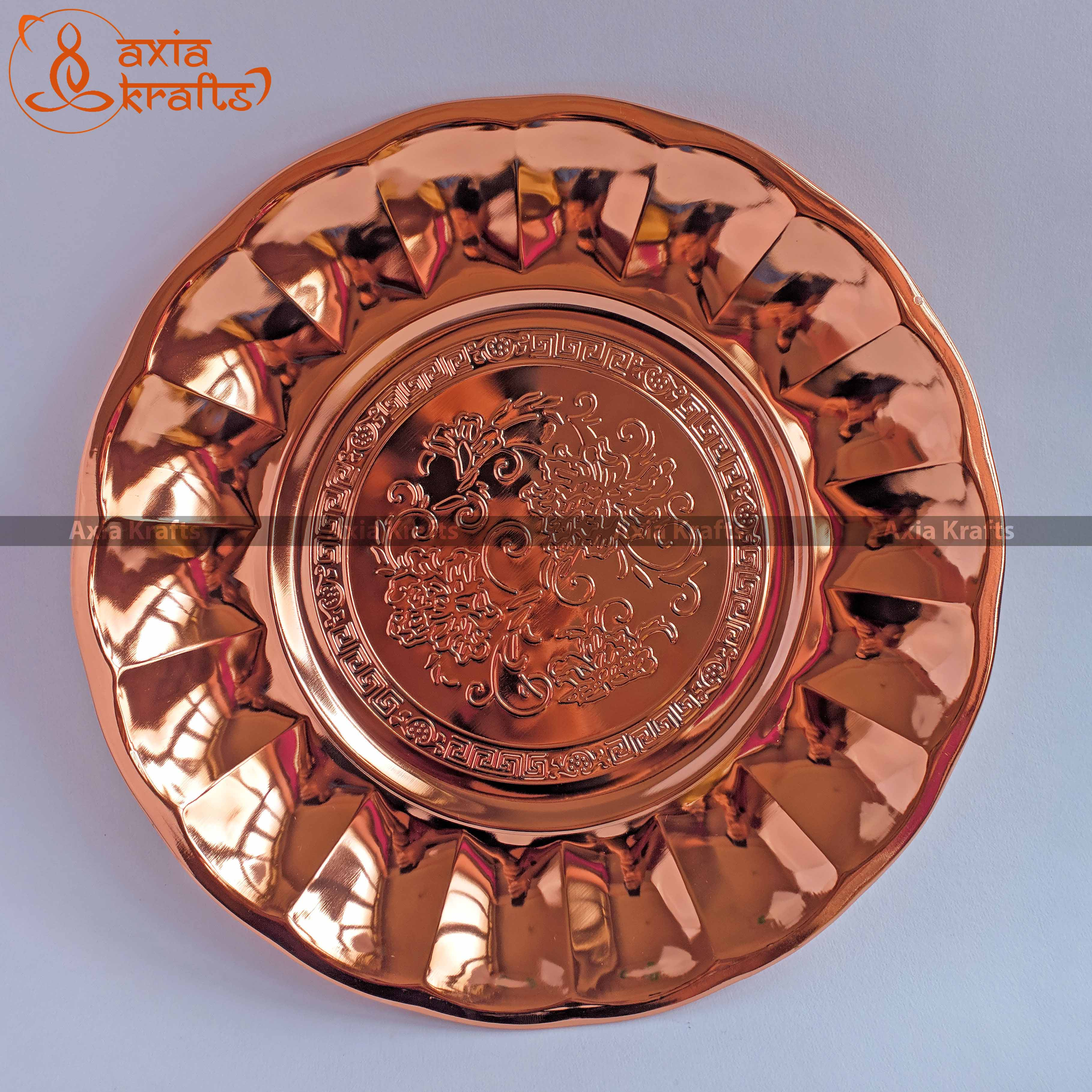 Axia Krafts Copper Plated Puja Thali 15.6 inches
