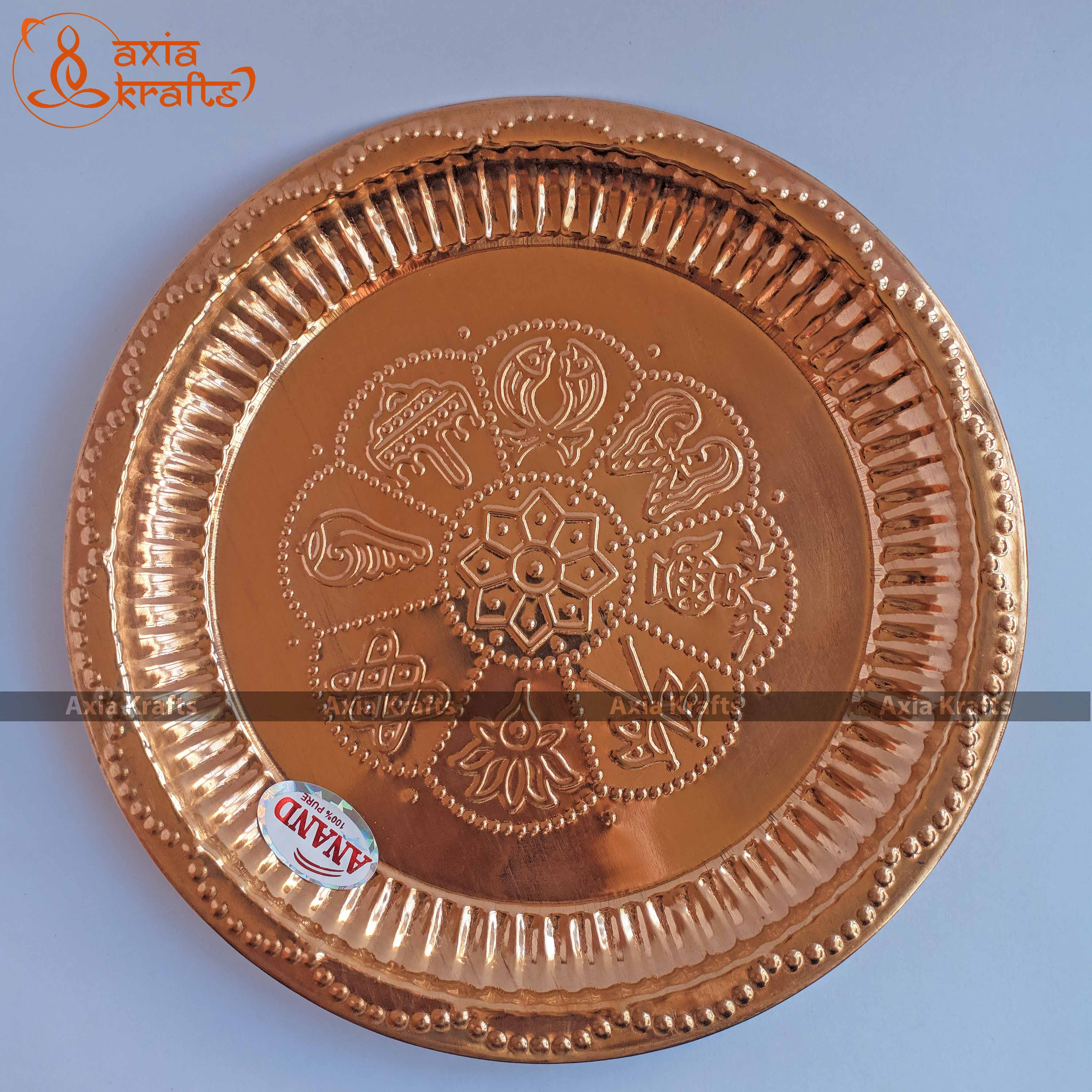 Axia Krafts Copper Thaali Astamandal 8.7 inches | tama thaali | Plate
