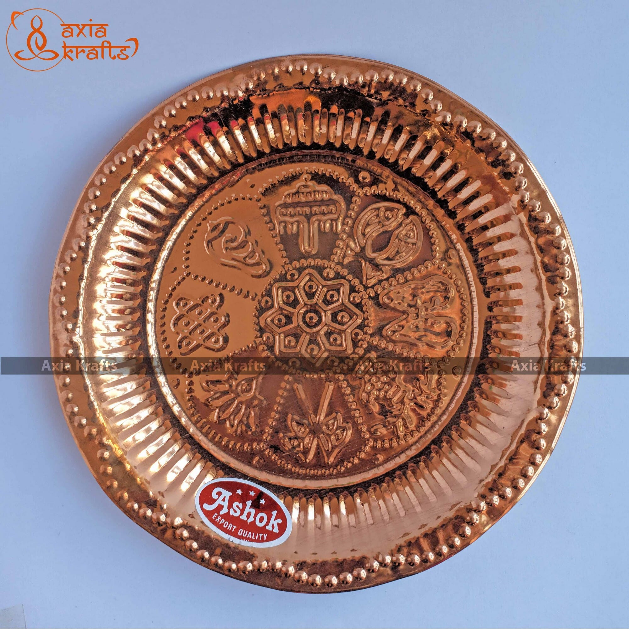 Axia Krafts Copper Thaali Astamandal Plate Tama Thali plate7.7" 