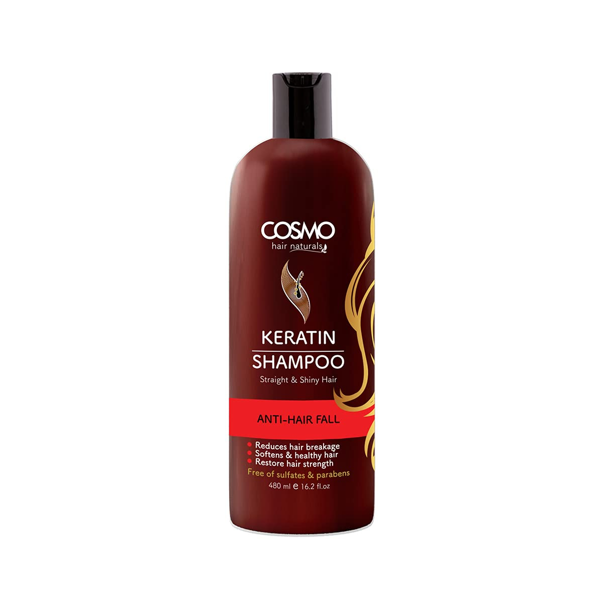 Cosmo Hair Naturals Care Keratin Shampoo for Unisex 480ml, Free of Sulfates & Paraben