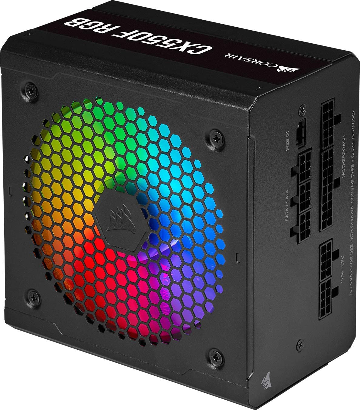 Corsair CX550F RGB 80 PLUS Bronze Fully Modular ATX Power Supply, 80 PLUS Bronze Efficiency Certified, 120mm RGB Fan, Virtually Noise-Free Operation, Black