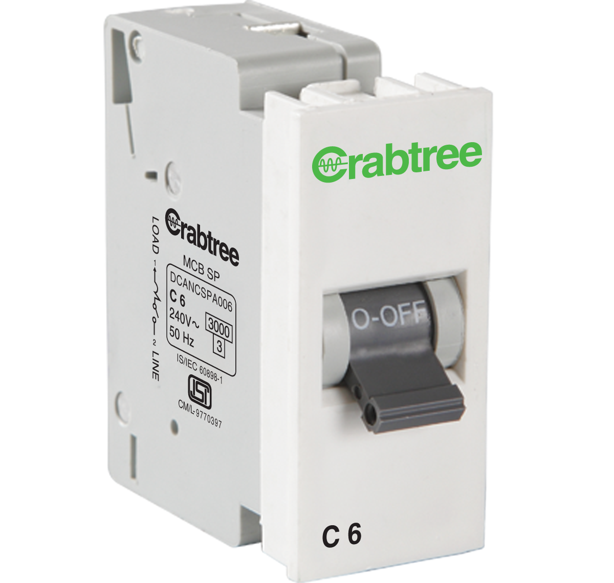 Crabtree DCANCSPA006 Athena 6 A Single Pole Mini MCB C Series 3 KA (Chalk White)