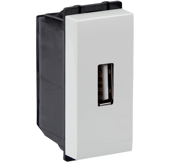 Crabtree Murano 2.1A 1 Module White Single Port USB Socket, ACUKGXW002
