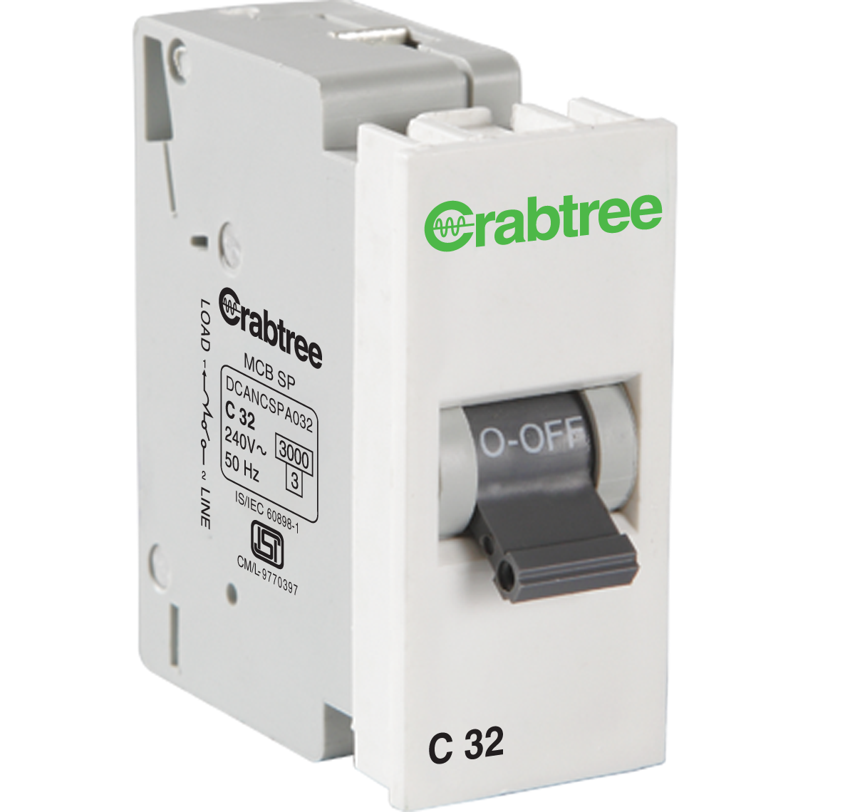 Crabtree Athena C Series 32A 3kA Chalk White Single Pole Mini MCB, DCANCSPA032