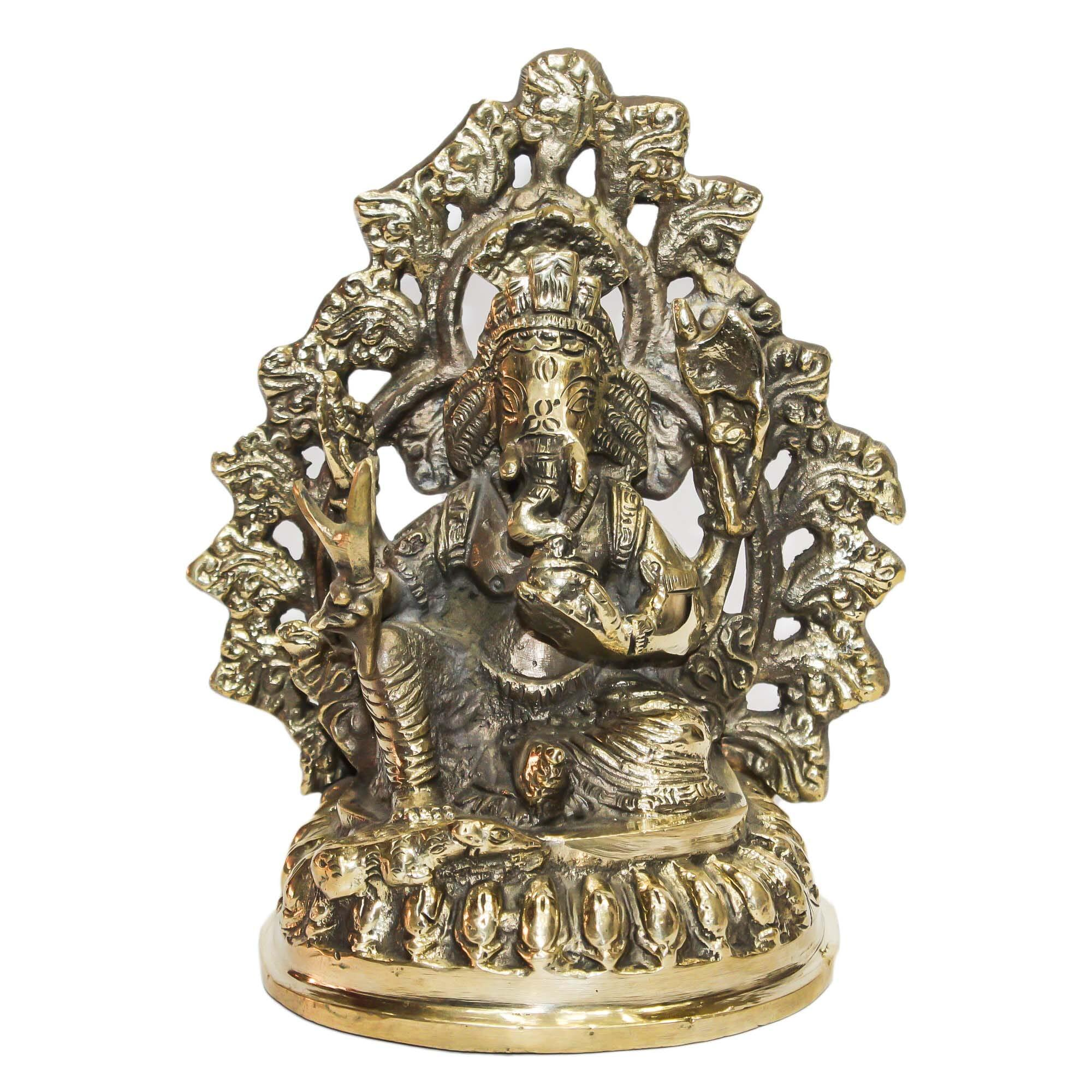Seven Chakra Handicraft - Golden Craved Lord Ganesh Statue