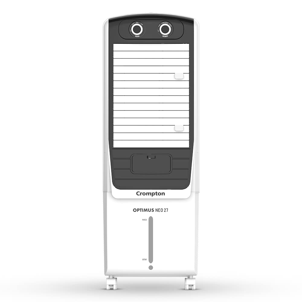 Crompton Optimus Neo 27 Tower Cooler with Honeycomb Pads - 27L, White and Black