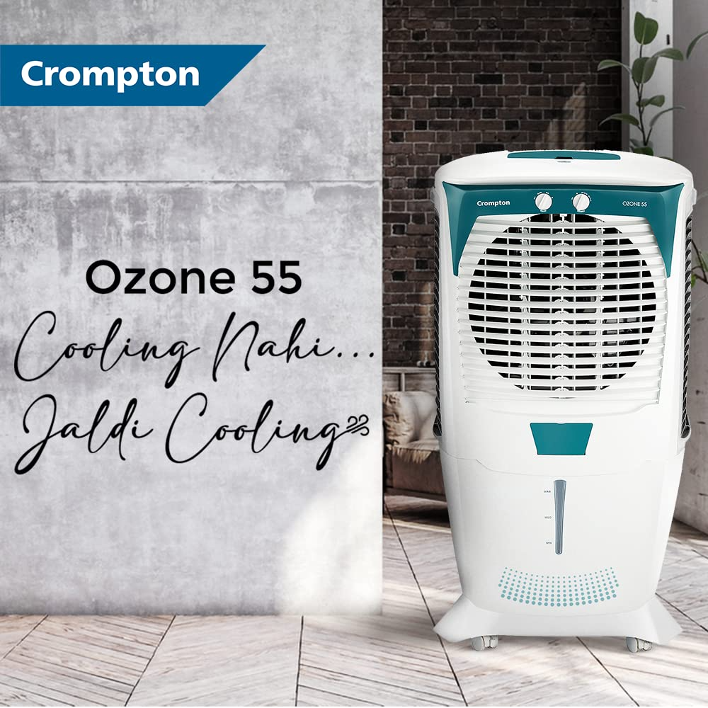 Crompton Ozone 88-Litre Inverter Compatible Desert Air Cooler with Honeycomb Pads for Home and Commercial (White and Teal)