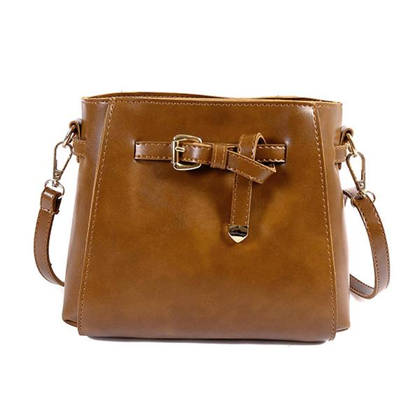 Brown Women PU Leather Shoulder Crossbody Bag Barrel Bag With Arrow Belt 41001397