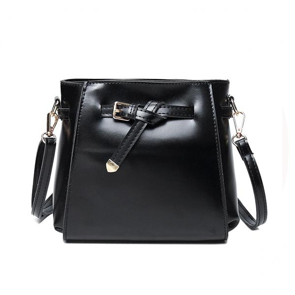 Black Women PU Leather Shoulder Crossbody Bag Barrel Bag With Arrow Belt 41001398