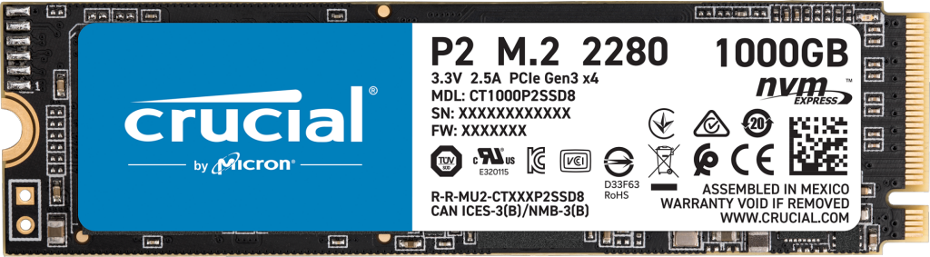 Crucial P2 1 TB PCIe M.2 2280 SSD CT1000P2SSD8
