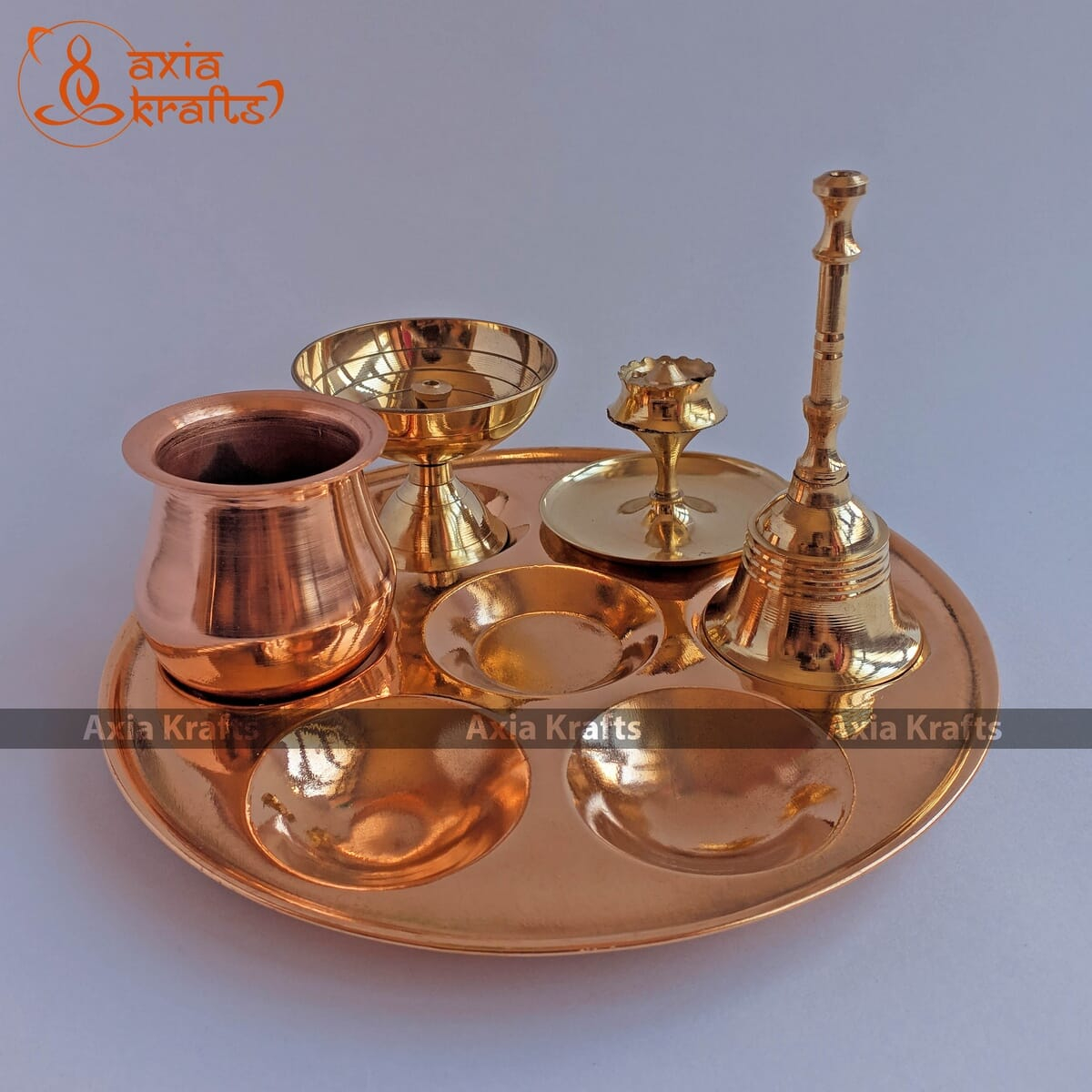 Axia Krafts Cute Brass Copper Puja Set ( All in One ) Combo
