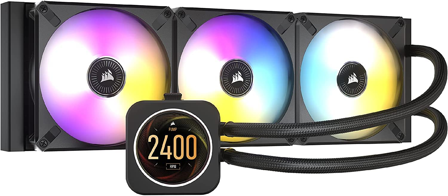CORSAIR iCUE H150i Elite LCD Display Liquid CPU Cooler-Custom IPS LCD Screen-48 Dynamic RGB LEDs-120mm Fans-360mm Radiator-Commander CORE Smart Lighting Controller - CW-9060062-WW