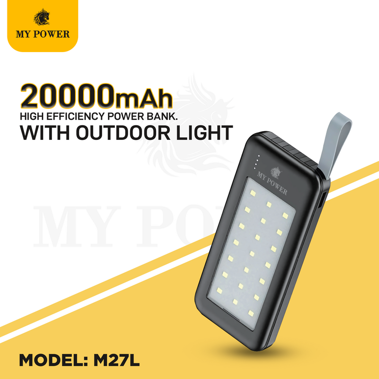 My Power Power Bank with 2 Watt LED light 20000mAh M-27L | In-build Cable For All Mobile Devices