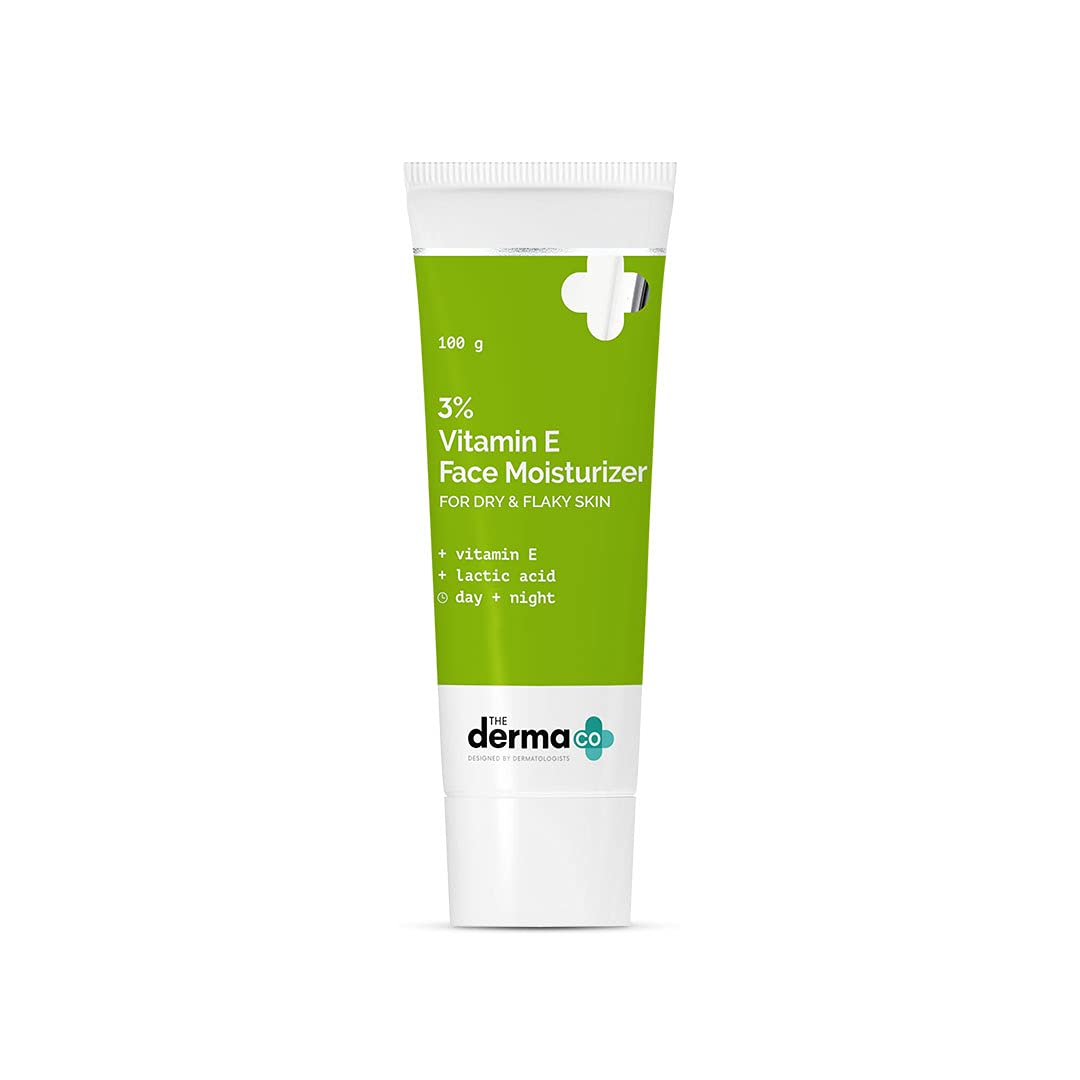 The Derma Co 3% Vitamin E Face Moisturizer With Vitamin E & Lactic Acid For Dry & Flaky Skin – 100 g