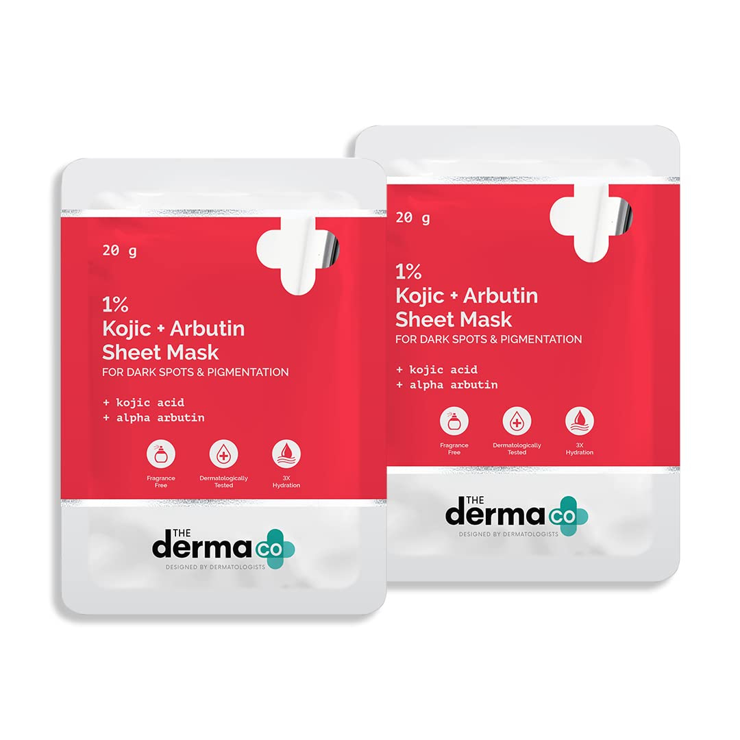 The Derma Co 1% Kojic Acid + Arbutin Face Serum Sheet Mask with Kojic Acid & Alpha Arbutin for Glowing Skin 