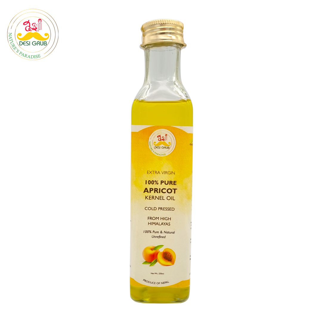 Desi Grub Apricot Kernel Oil Edible Extra Virgin - 100% Pure Cold Pressed from High Himalayas 250 ml