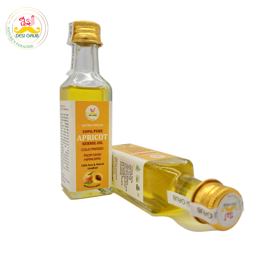 Desi Grub Apricot Kernel Oil Extra Virgin - 100% Pure Cold Pressed from High Himalayas 250 ml