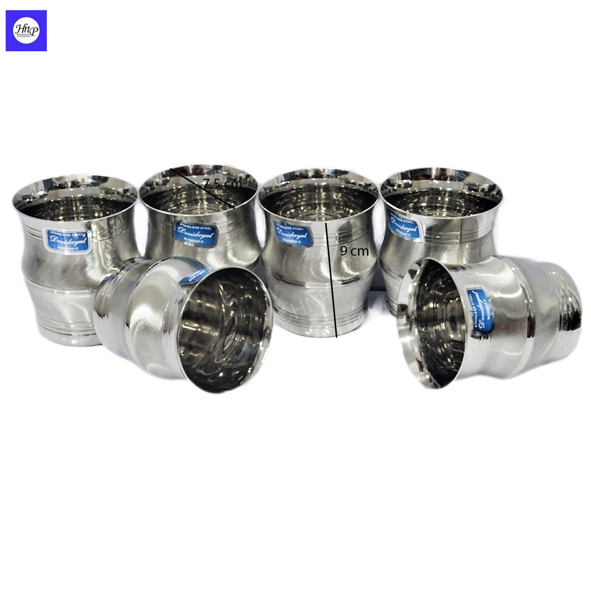 DeviDayal Stainless Steel Platinum Damroo Water Glass Pack Of 6 / 400 ML