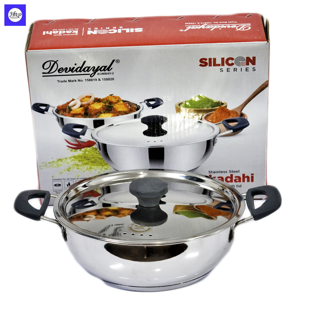 Devidayal Stainless Steel Silicon Handle kadhai 20cm 