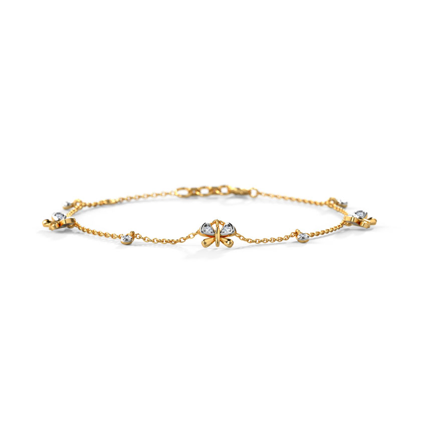 White Feathers Butterfly Charm Diamond Bracelet For Women