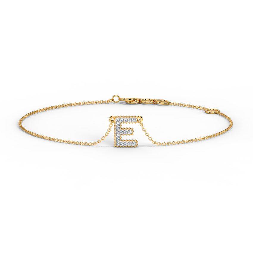 White Feathers Dazzle Alphabet E Diamond Bracelet For Women