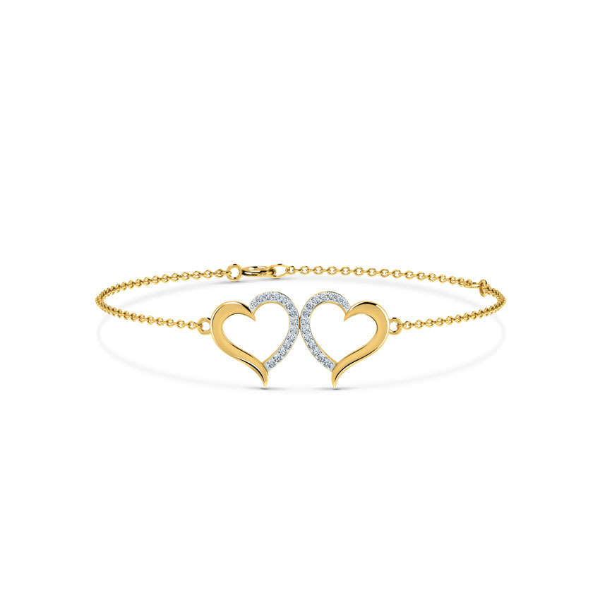 White Feathers Kissing Heart Diamond Bracelet For Women