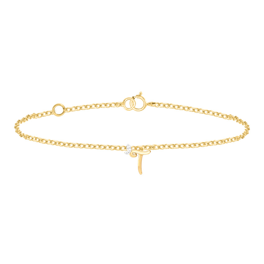 White Feathers Leafy Alphabet T Diamond Bracelet For Women
