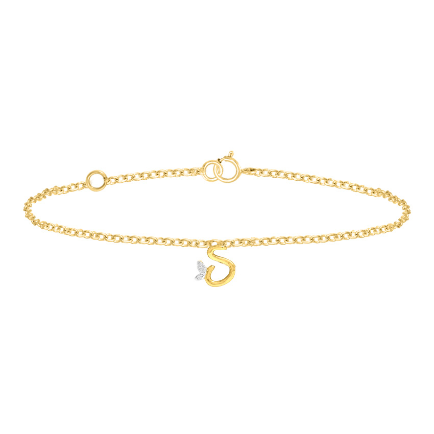 White Feathers Leafy Alphabet S Diamond Bracelet For Women
