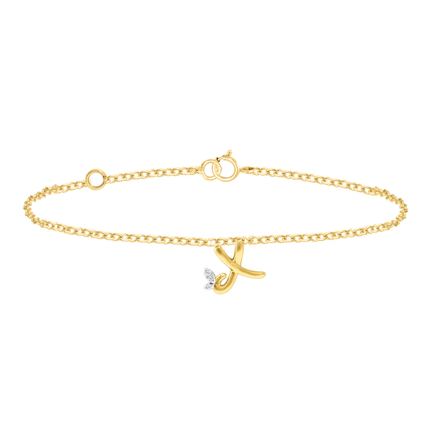 White Feathers Leafy Alphabet X Diamond Bracelet For Women