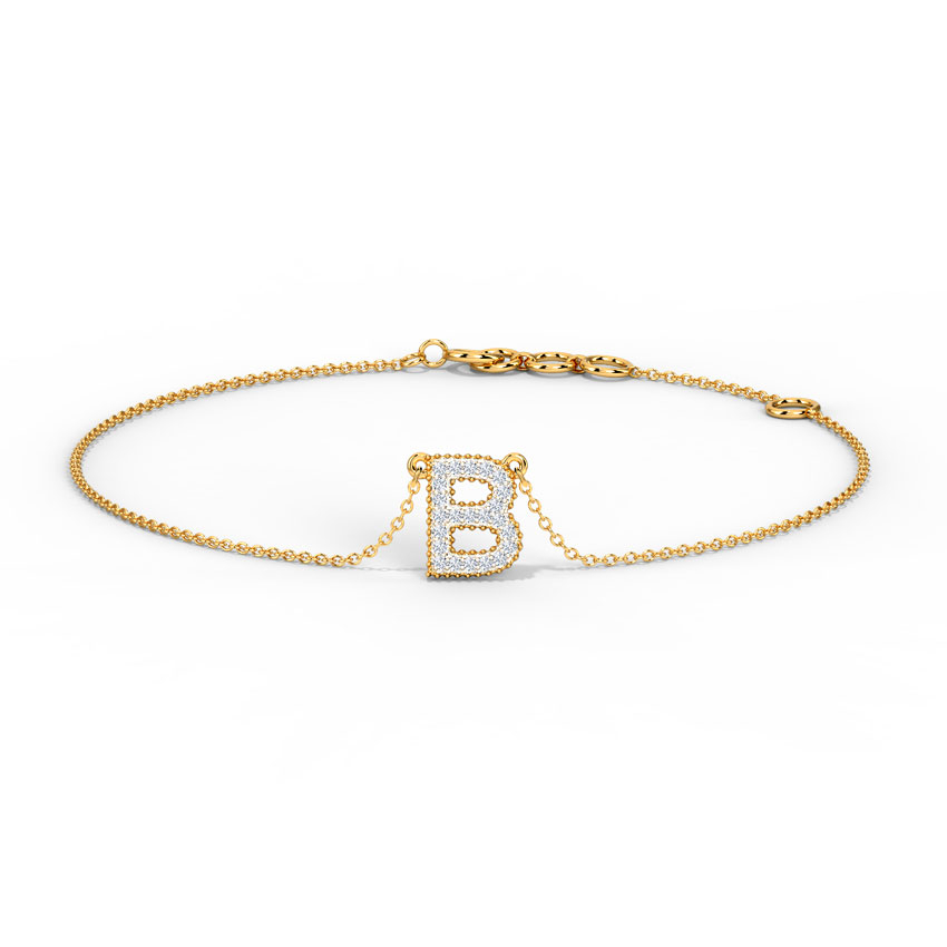 White Feathers Dazzle Alphabet B Diamond Bracelet For Women