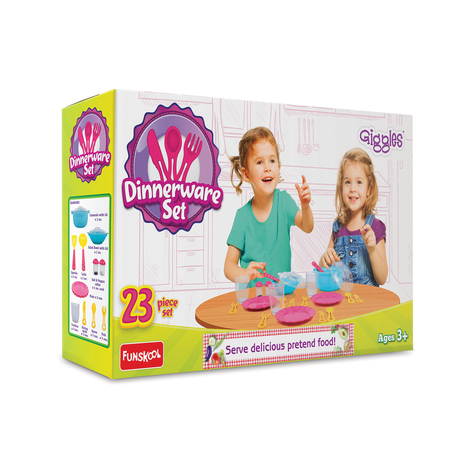 Funskool Dinner Ware Set , 23 Colourful Pretend and Play Cooking Set , Language and Social Skills,Role Play , 3 Years & Above , Preschool Toys